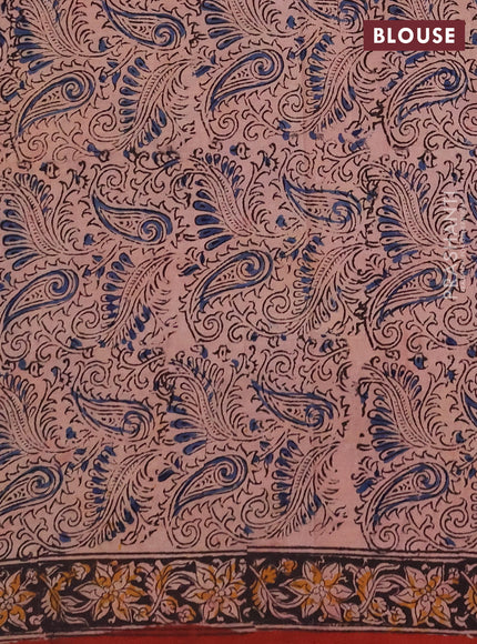 Kalamkari cotton saree maroon and black with allover block prints and printed border