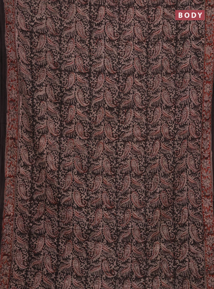 Kalamkari cotton saree black and maroon with allover block prints and printed border