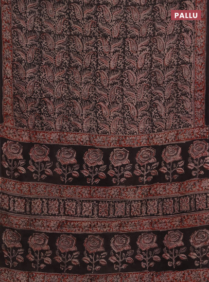 Kalamkari cotton saree black and maroon with allover block prints and printed border