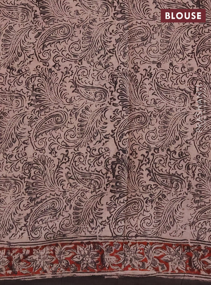Kalamkari cotton saree black and maroon with allover block prints and printed border