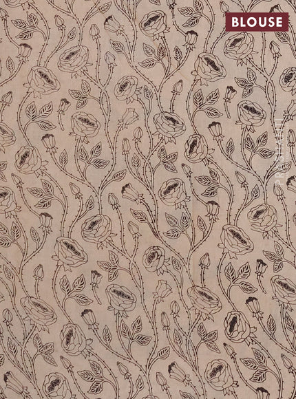 Kalamkari cotton saree orange and grey with allover prints and printed border