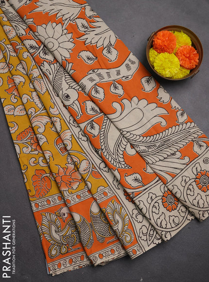 Kalamkari cotton saree 0 and 0 with allover prints and printed border