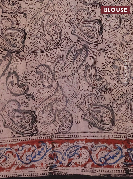 Kalamkari cotton saree black  and maroon with allover block prints and printed border