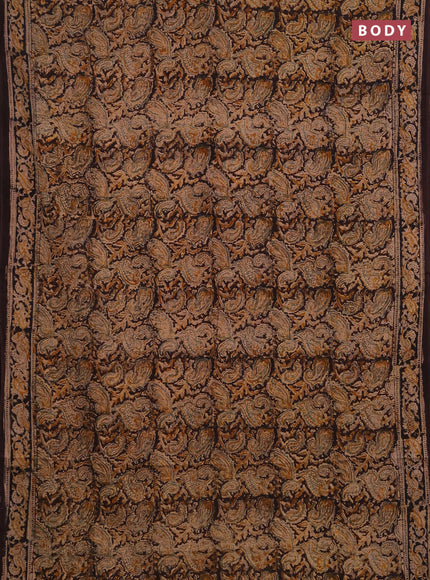 Kalamkari cotton saree coffee brown and black with allover block prints and printed border