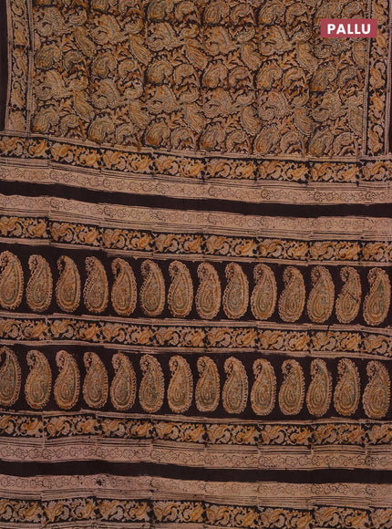 Kalamkari cotton saree coffee brown and black with allover block prints and printed border