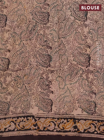 Kalamkari cotton saree coffee brown and black with allover block prints and printed border