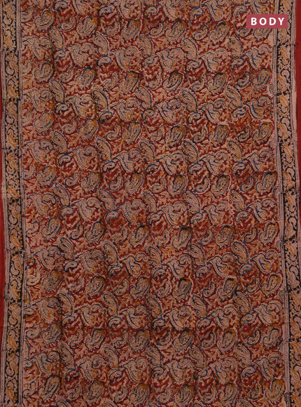 Kalamkari cotton saree maroon and black  with allover block prints and printed border
