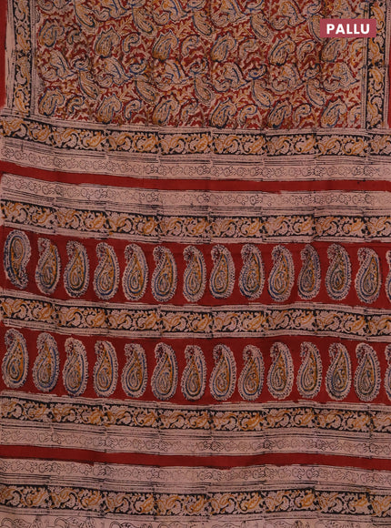 Kalamkari cotton saree maroon and black  with allover block prints and printed border