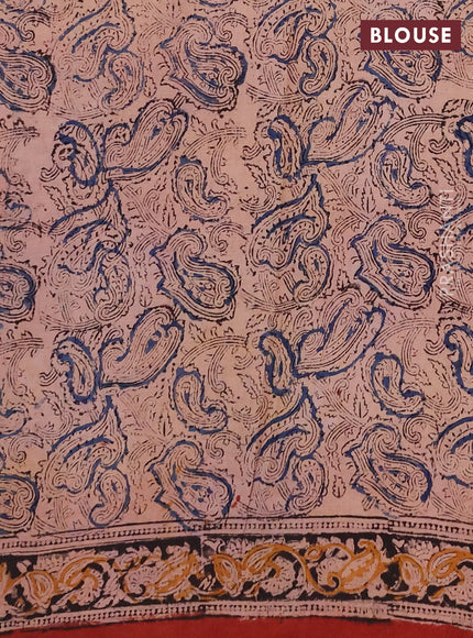 Kalamkari cotton saree maroon and black  with allover block prints and printed border