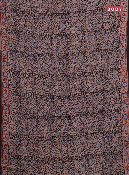 Kalamkari cotton saree black blue and maroon with allover block prints and printed border
