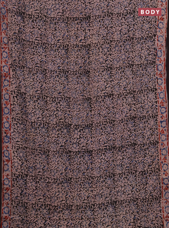 Kalamkari cotton saree black blue and maroon with allover block prints and printed border
