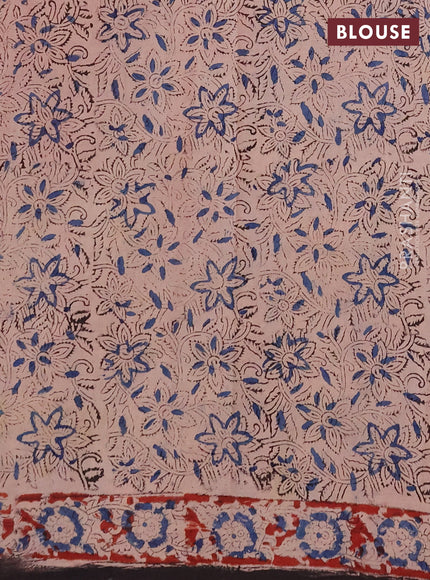Kalamkari cotton saree black blue and maroon with allover block prints and printed border