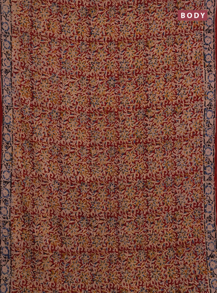 Kalamkari cotton saree maroon and black blue with allover block prints and printed border