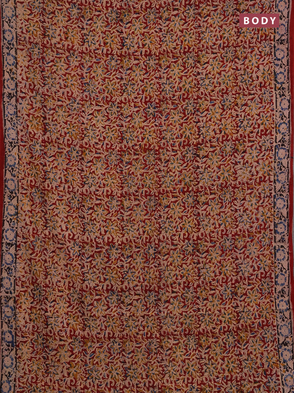 Kalamkari cotton saree maroon and black blue with allover block prints and printed border