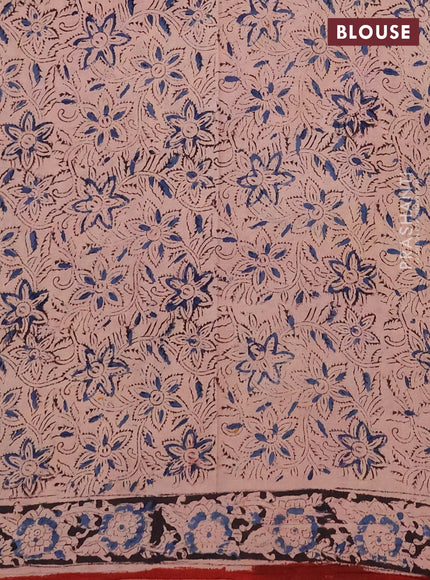 Kalamkari cotton saree maroon and black blue with allover block prints and printed border