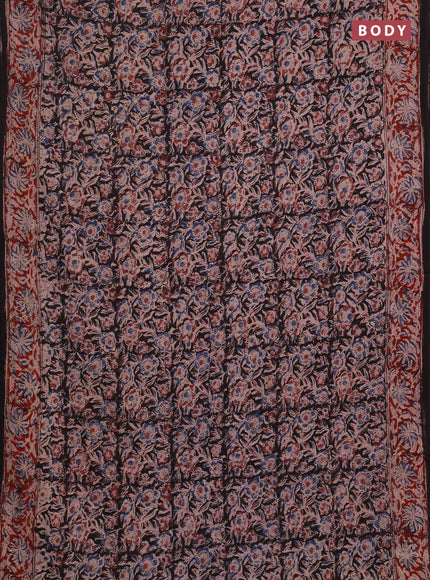 Kalamkari cotton saree black and maroon with allover block prints and printed border