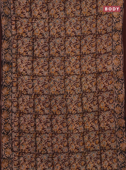 Kalamkari cotton saree coffee brown and maroon with allover block prints and printed border