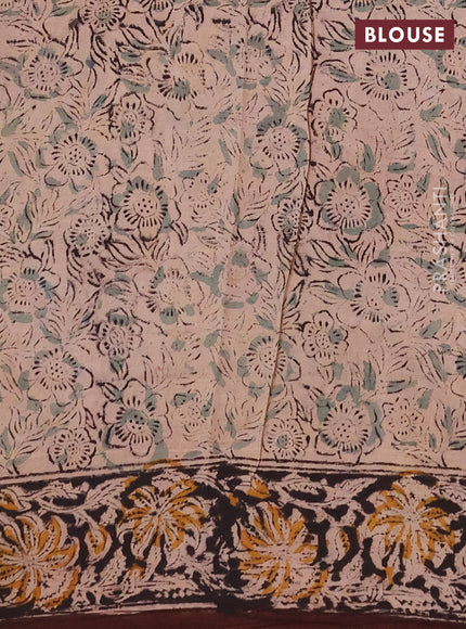 Kalamkari cotton saree coffee brown and maroon with allover block prints and printed border