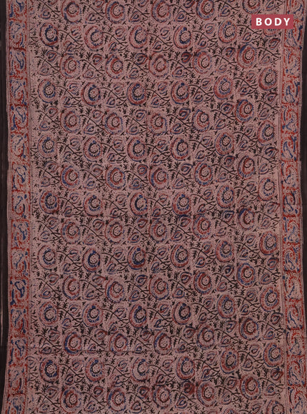 Kalamkari cotton saree beige black and maroon with allover block prints and printed border
