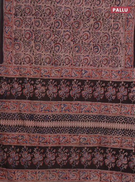 Kalamkari cotton saree beige black and maroon with allover block prints and printed border