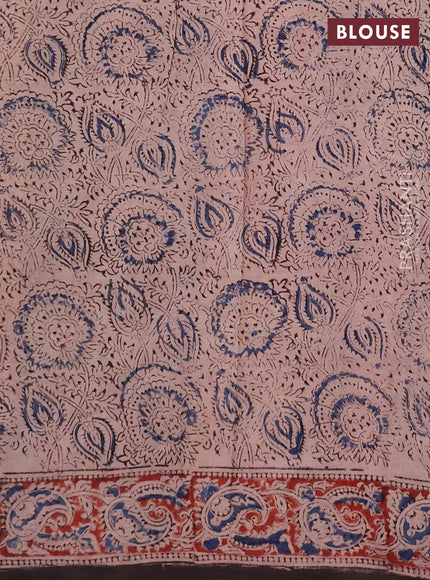 Kalamkari cotton saree beige black and maroon with allover block prints and printed border