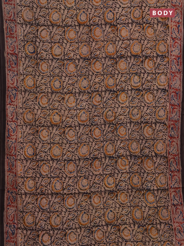 Kalamkari cotton saree black and maroon with allover block prints and printed border