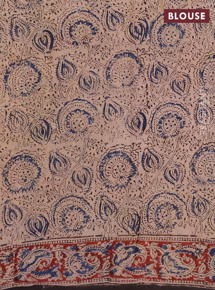 Kalamkari cotton saree black and maroon with allover block prints and printed border