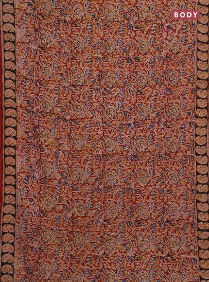 Kalamkari cotton saree maroon and black with allover block prints and printed border
