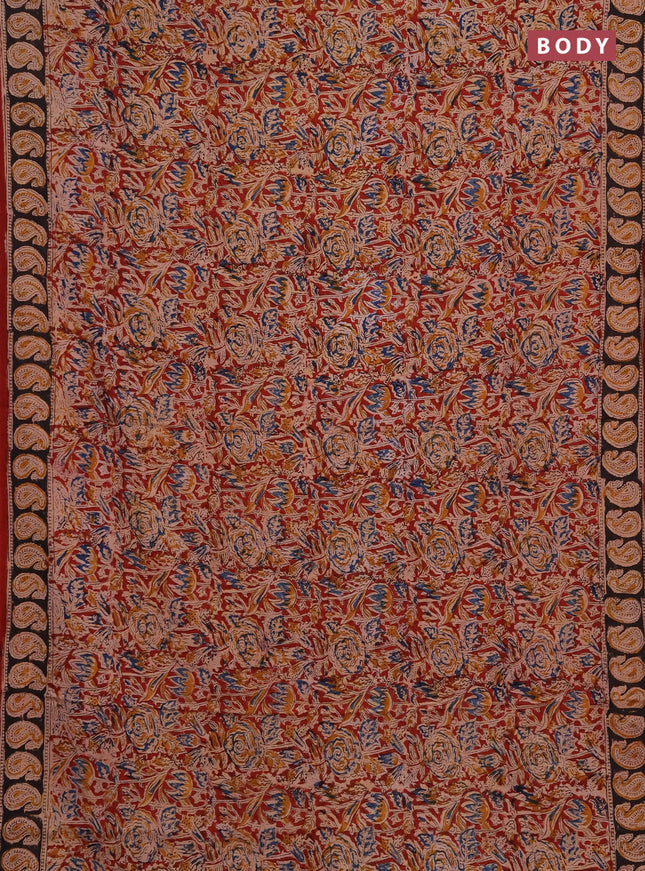 Kalamkari cotton saree maroon and black with allover block prints and printed border