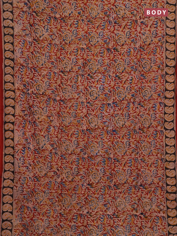 Kalamkari cotton saree maroon and black with allover block prints and printed border