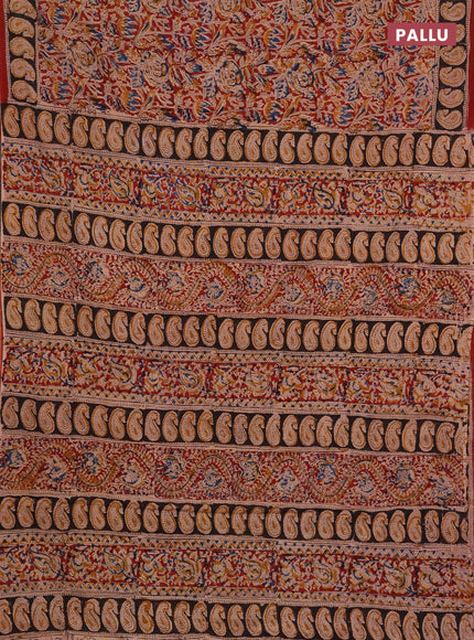 Kalamkari cotton saree maroon and black with allover block prints and printed border