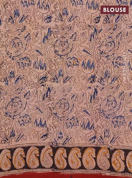 Kalamkari cotton saree maroon and black with allover block prints and printed border