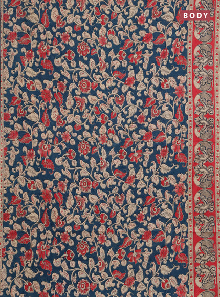Kalamkari cotton saree peacock green and pink with allover prints and printed border