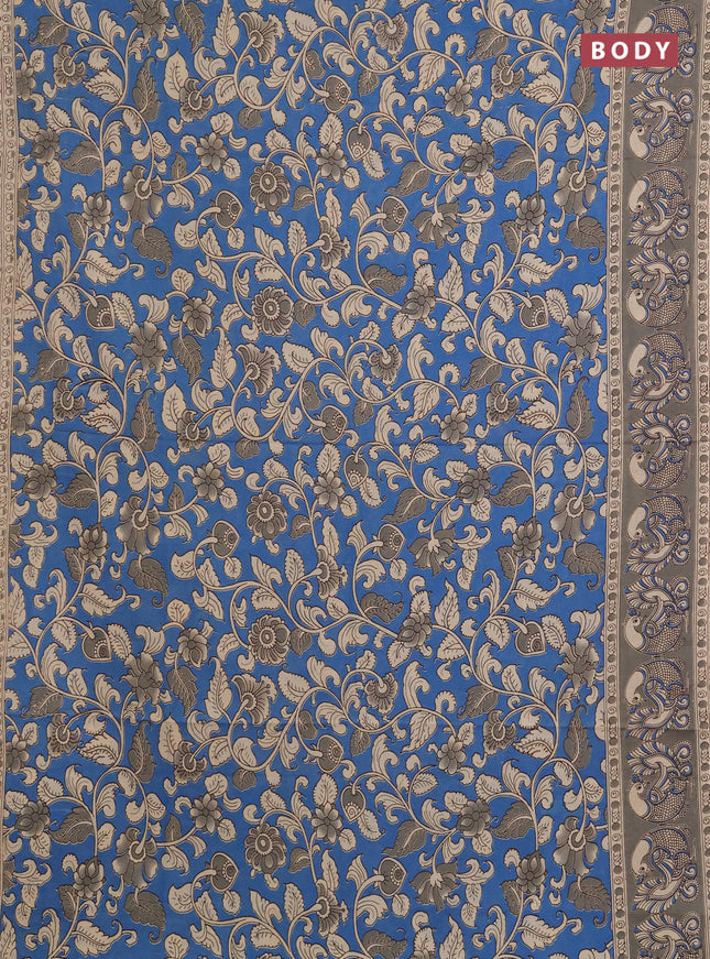 Kalamkari cotton saree cs blue and grey with allover prints and printed border
