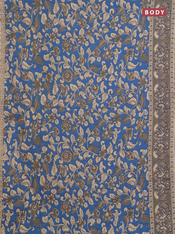 Kalamkari cotton saree cs blue and grey with allover prints and printed border