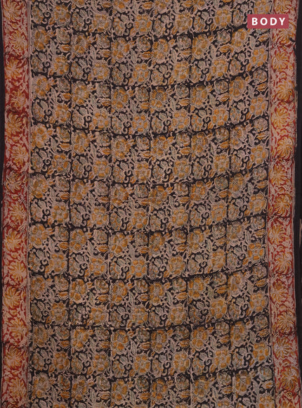 Kalamkari cotton saree black and maroon with allover block prints and printed border