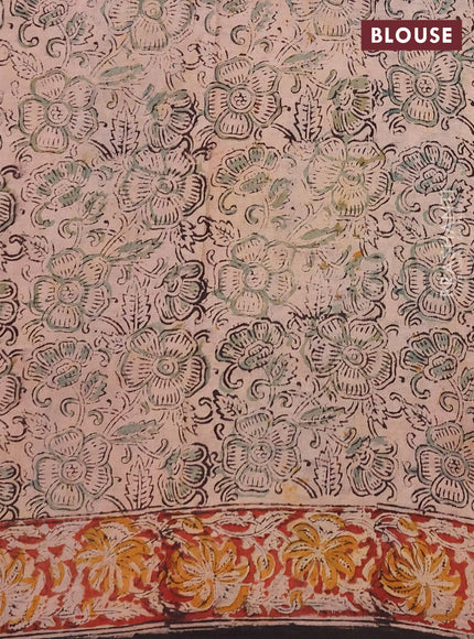Kalamkari cotton saree black and maroon with allover block prints and printed border