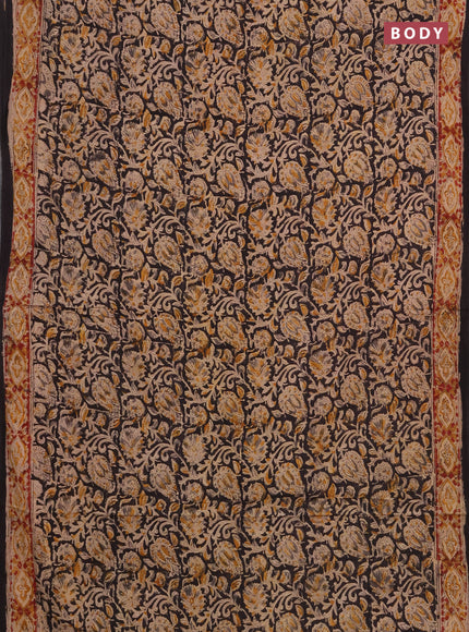 Kalamkari cotton saree black and maroon with allover block prints and printed border