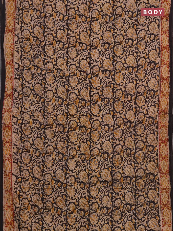 Kalamkari cotton saree black and maroon with allover block prints and printed border