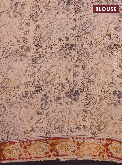 Kalamkari cotton saree black and maroon with allover block prints and printed border