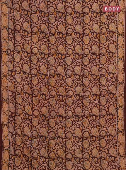 Kalamkari cotton saree coffee brown and black with allover block prints and printed border