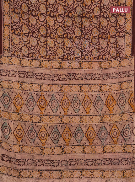 Kalamkari cotton saree coffee brown and black with allover block prints and printed border