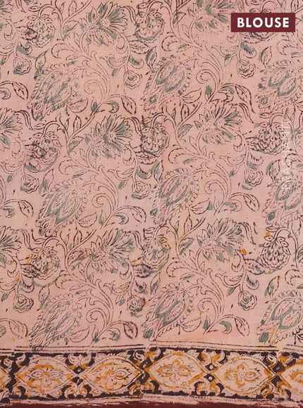 Kalamkari cotton saree coffee brown and black with allover block prints and printed border
