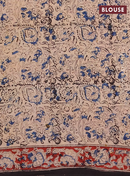 Kalamkari cotton saree black and maroon with allover block prints and printed border