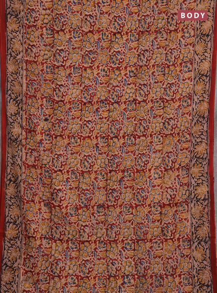Kalamkari cotton saree maroon and black with allover block prints and printed border