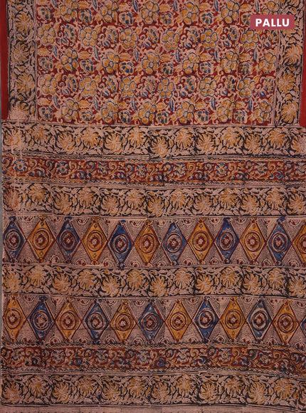 Kalamkari cotton saree maroon and black with allover block prints and printed border
