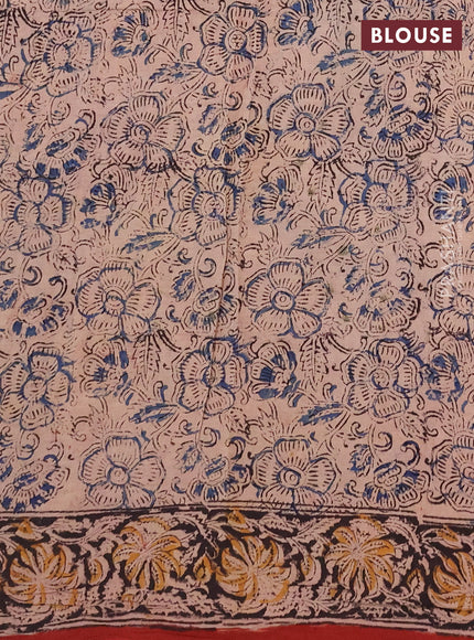 Kalamkari cotton saree maroon and black with allover block prints and printed border