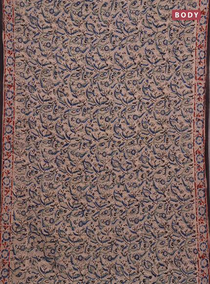 Kalamkari cotton saree beige and maroon with allover block prints and printed border