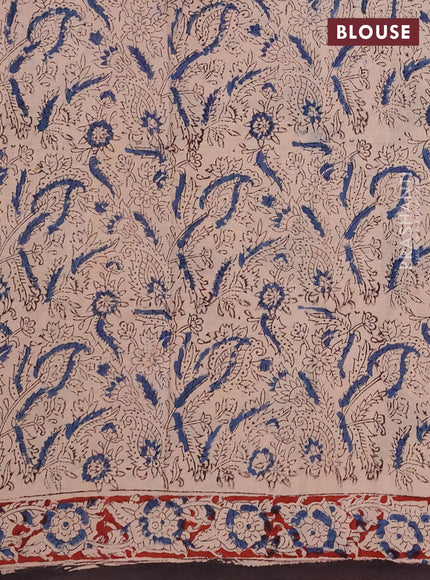 Kalamkari cotton saree beige and maroon with allover block prints and printed border