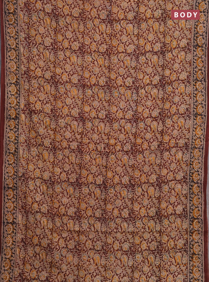 Kalamkari cotton saree coffee brown and black with allover block prints and printed border